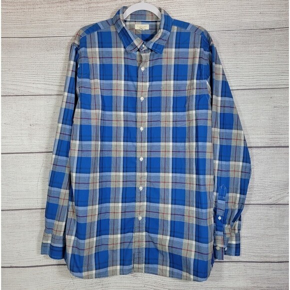 SONOMA Plaid Long Sleeve Button Up Shirt Blue and Grey Size Large - Picture 1 of 3